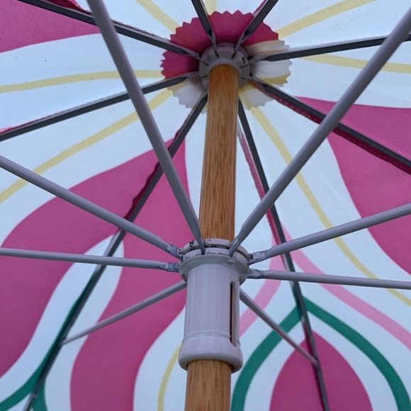 Vintage Oscar de la Renta Wooden Umbrella Pink and Green Swirls - Picture 6 of 16